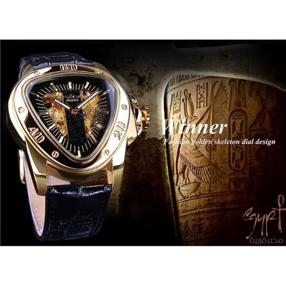 Fashion Mechanical WristWatch TriangleRacing Dial,Waterproof Golden SkeletonDial - Picture 6 of 6